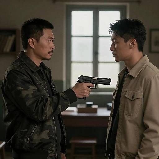 Dimly Lit Room: Tense Standoff