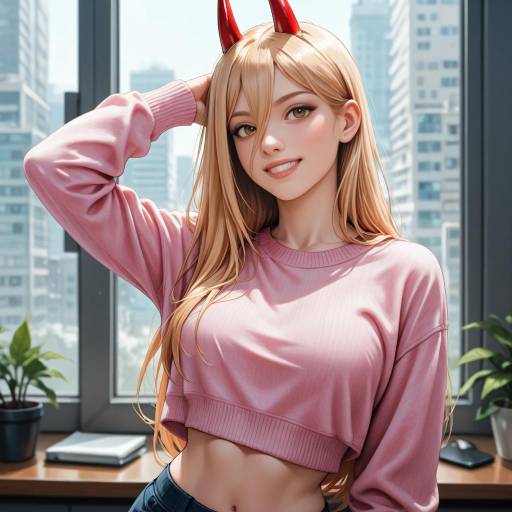 Blonde Girl with Red Horns and Chainsaw
