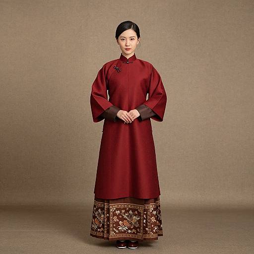Traditional Chinese Woman in Red Dress