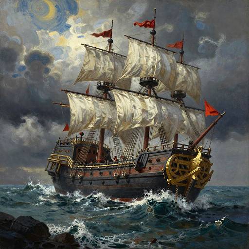 Storm-Wracked Island with Giant Pirate Ship