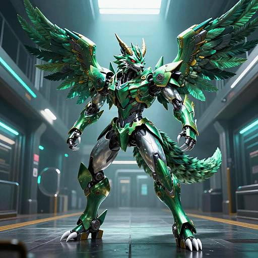 Emerald Mech Wolf in Neon Subway