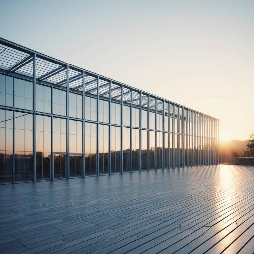 Minimalist Gallery with Steel Framework at Sunrise