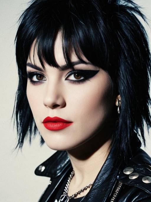 Woman in Joan Jett Style with Punk Makeup