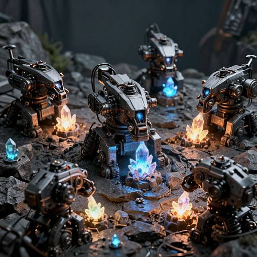 Cinematic Mining Machines Extracting Crystals