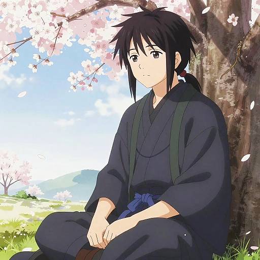 Cool Anime Boy Under Cherry Blossoms