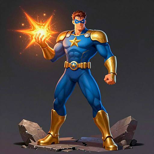 Heroic Muscular Man in Superhero Suit