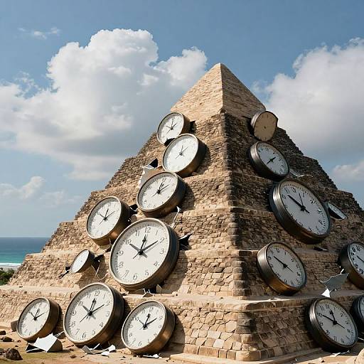 Surreal Shattered Clocks on Pyramid