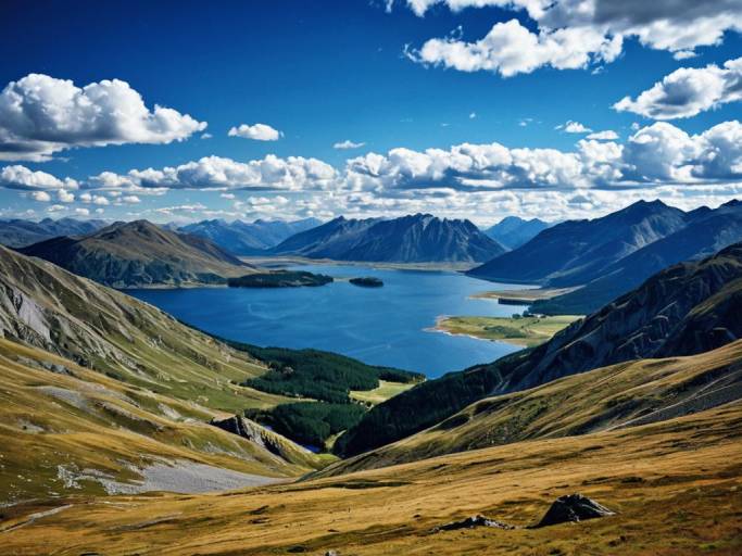 Serene Earth Landscape with Mountains and Lakes