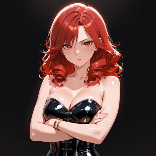 Bold Woman in Shiny Black Leotard