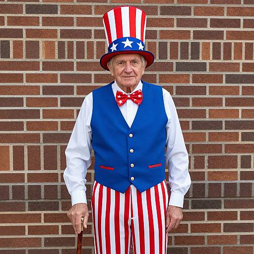 Elderly Man in Patriotic Americana Costume