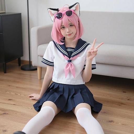 Pink-Haired Anime Girl in School Uniform