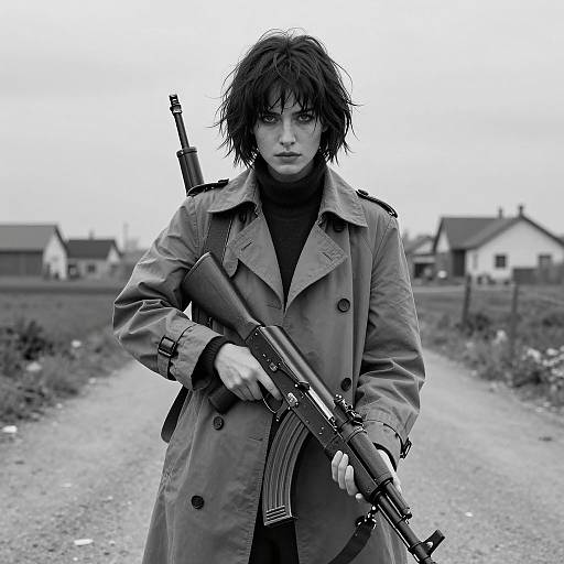 Striking Portrait of a Woman with AK-47