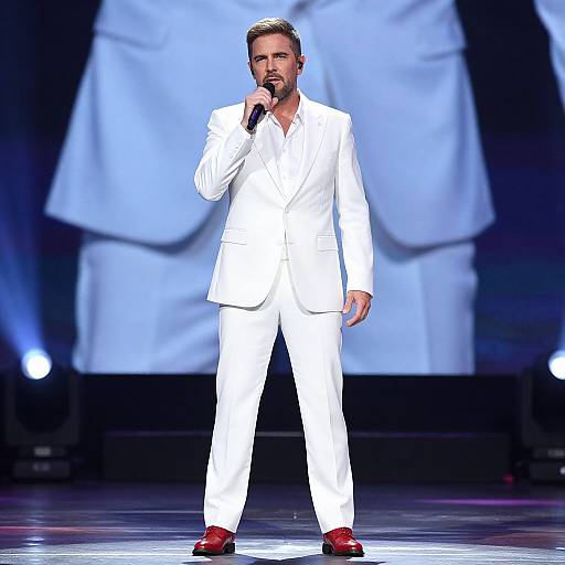 Iconic Singer in White Suit