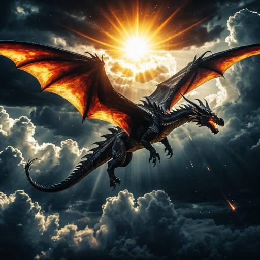 Majestic Dragon Flying Near Solar Flare