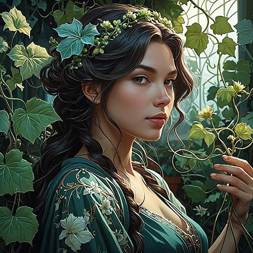 Young Woman with Floral Vine Crown