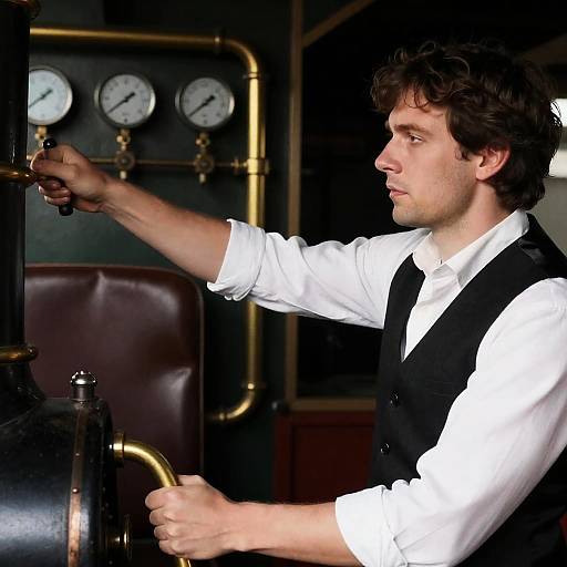 Vintage Steam Engine Operator in Action