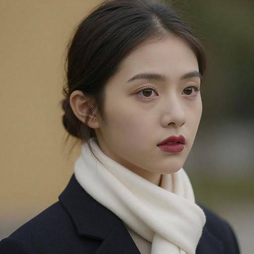 Portrait of Thoughtful Young Woman in White Scarf
