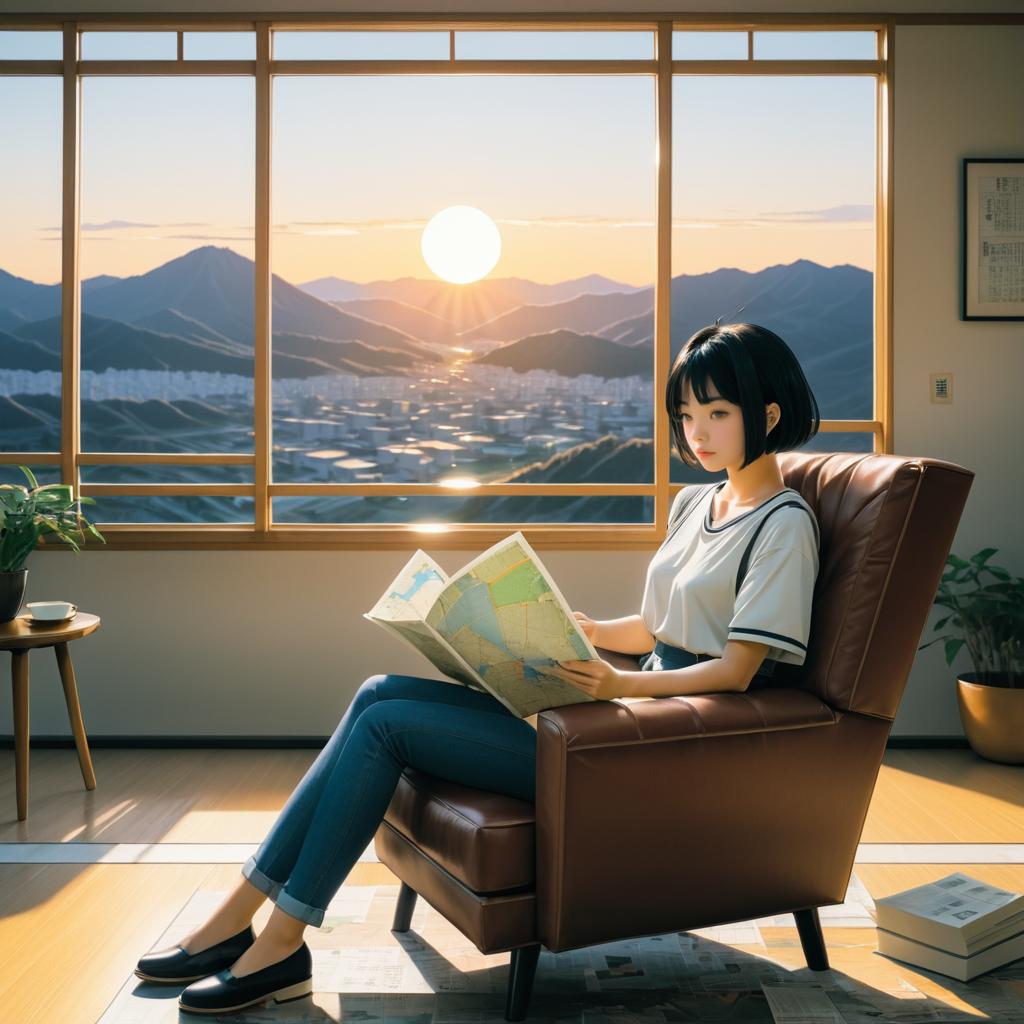 Stylish Shōnen Manga Scene with Sunrise