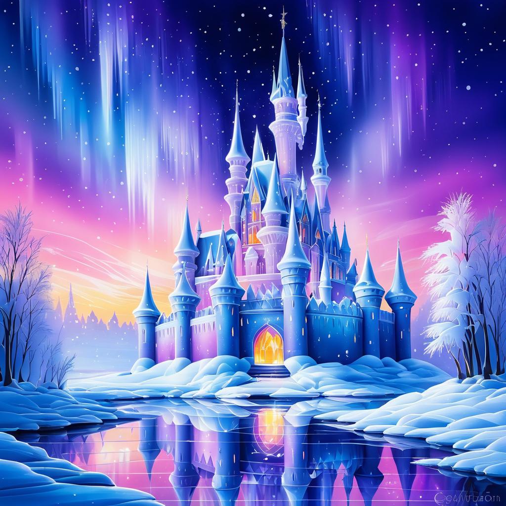 Twilight Castle Under Aurora Lights