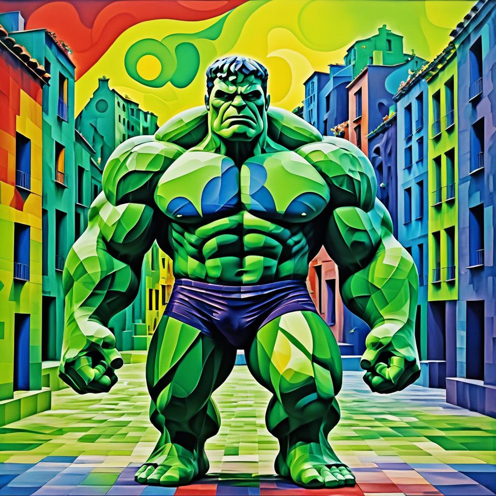 Surreal Hulk: Picasso-Inspired Vibrant Artwork