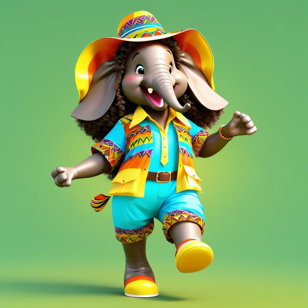 Playful 3D Animated Elephant in Safari Outfit