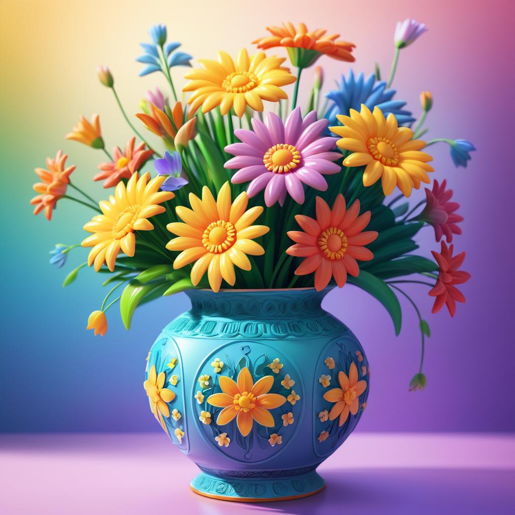 Intricate Joyful Flower Vase Still Life