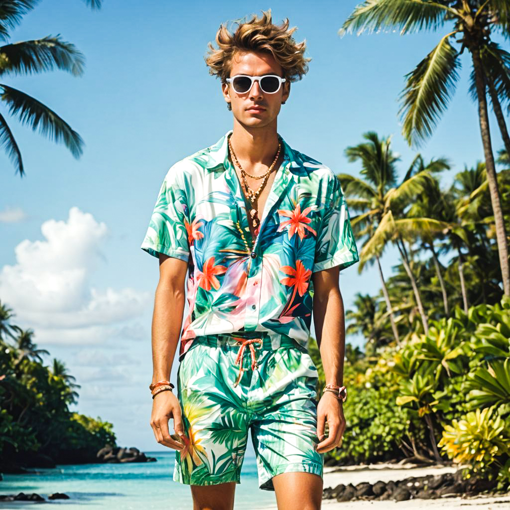 Playful Young Man in Tropical Adventure