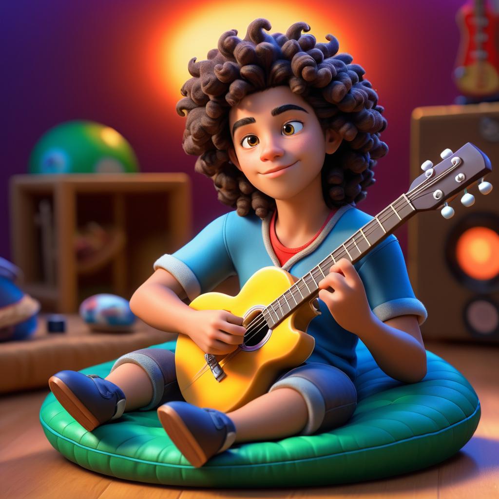 Vibrant 3D Cartoon Guitarist Character