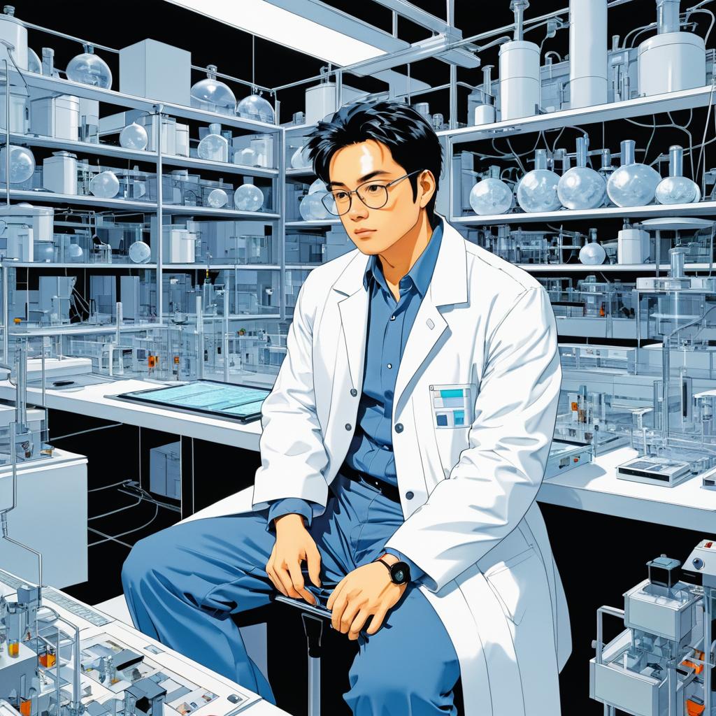 Curious Scientist in High-Tech Laboratory