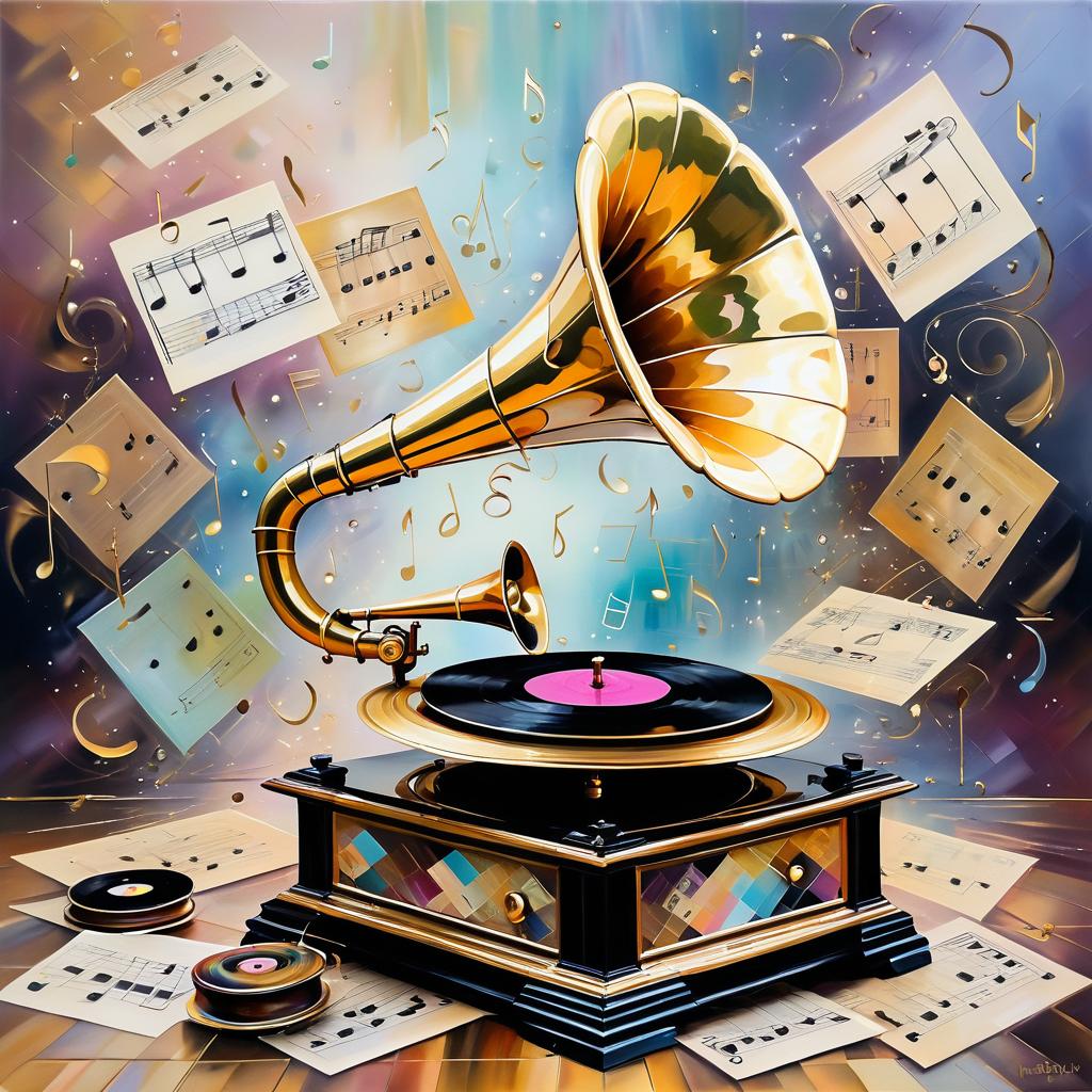 Nostalgic Oil Painting of a Gramophone