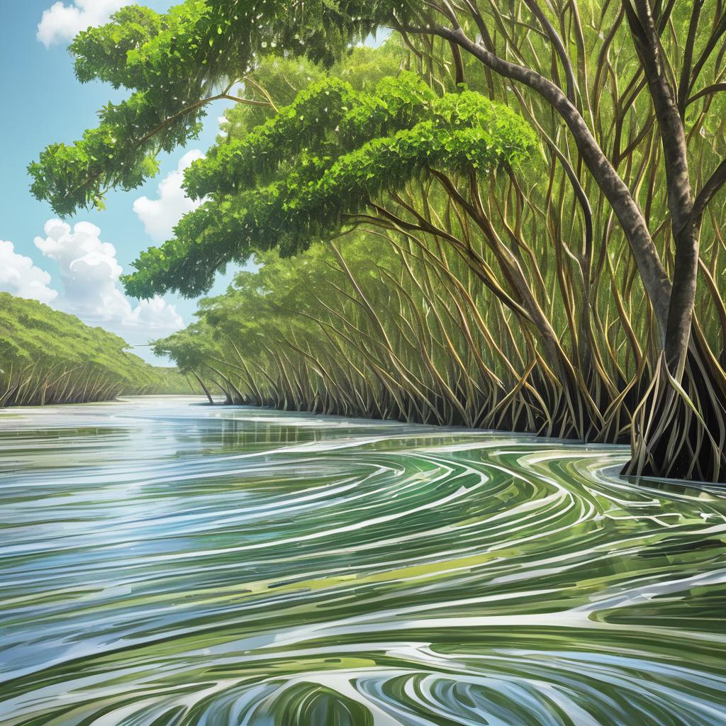 Vibrant Mangrove Estuary with Moiré Patterns