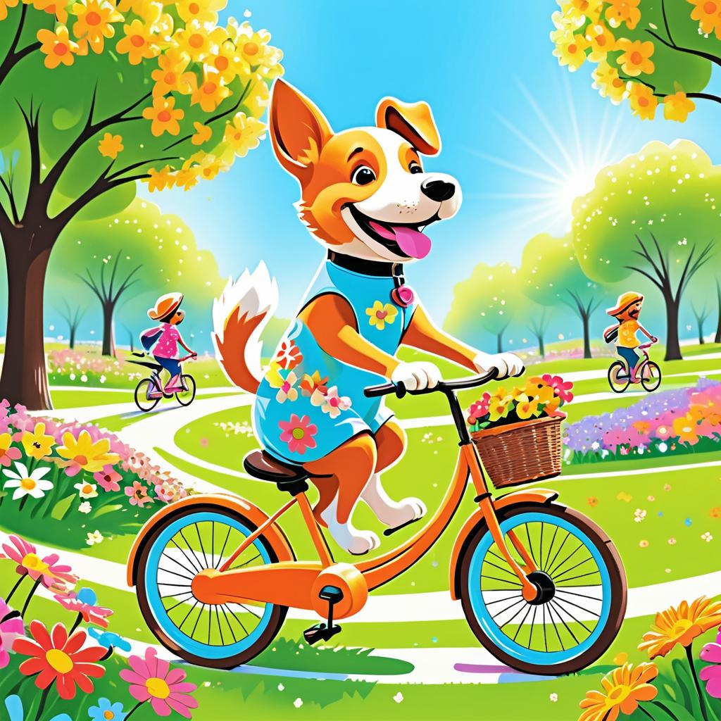 Cheerful Dog Riding a Bicycle in Park