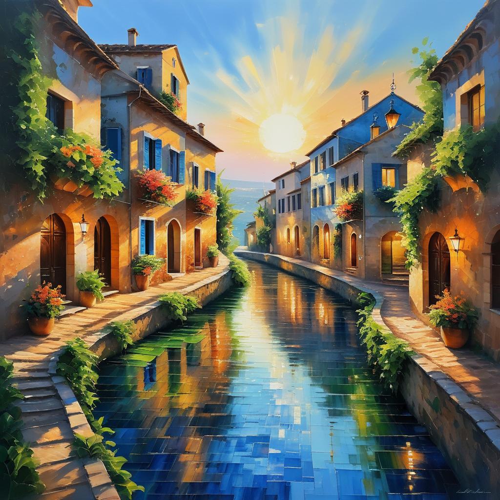 Charming Village Street at Sunset