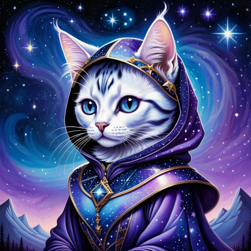 Mystical Cat Portrait in Cosmic Style