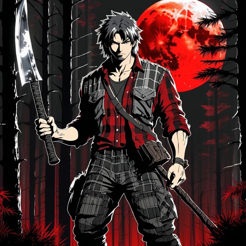 Fierce Werewolf Hunter Under Blood-Red Moon