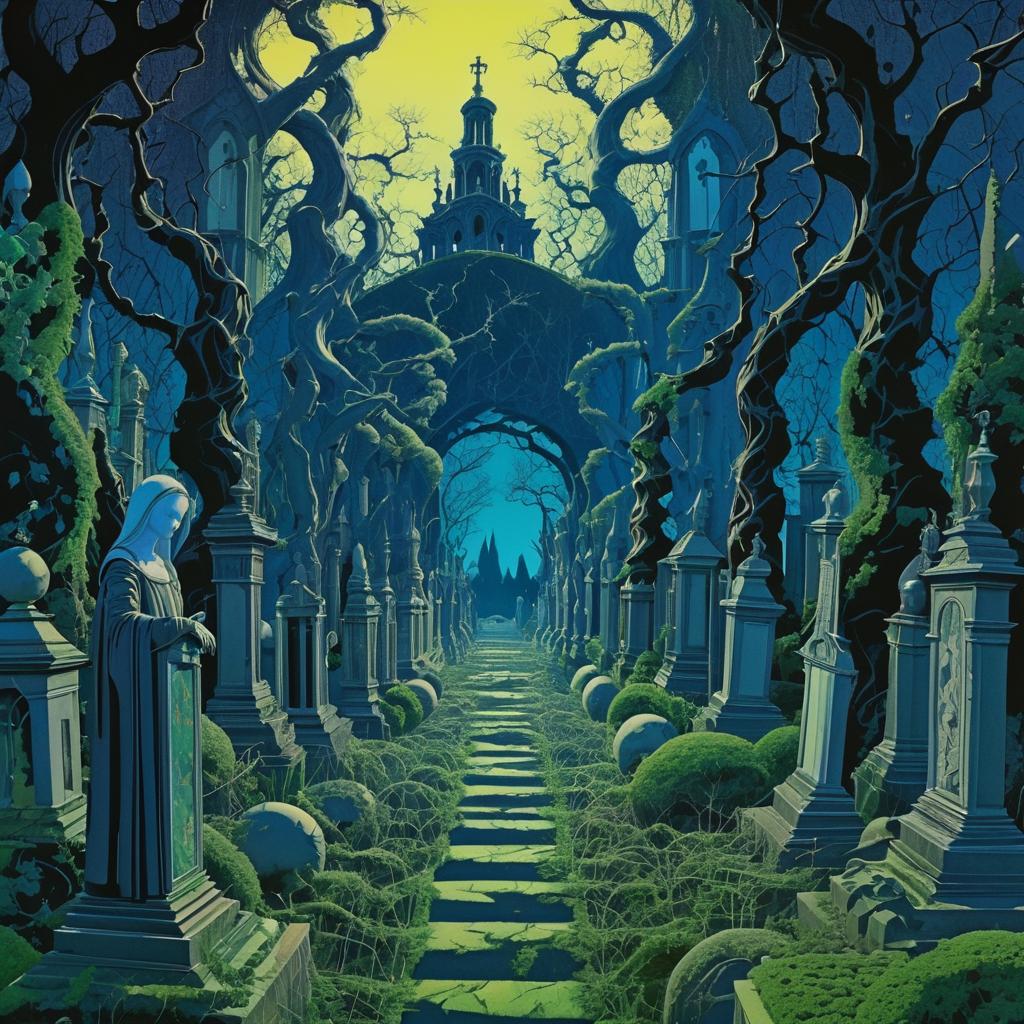 Surreal Gothic Graveyard Illustration