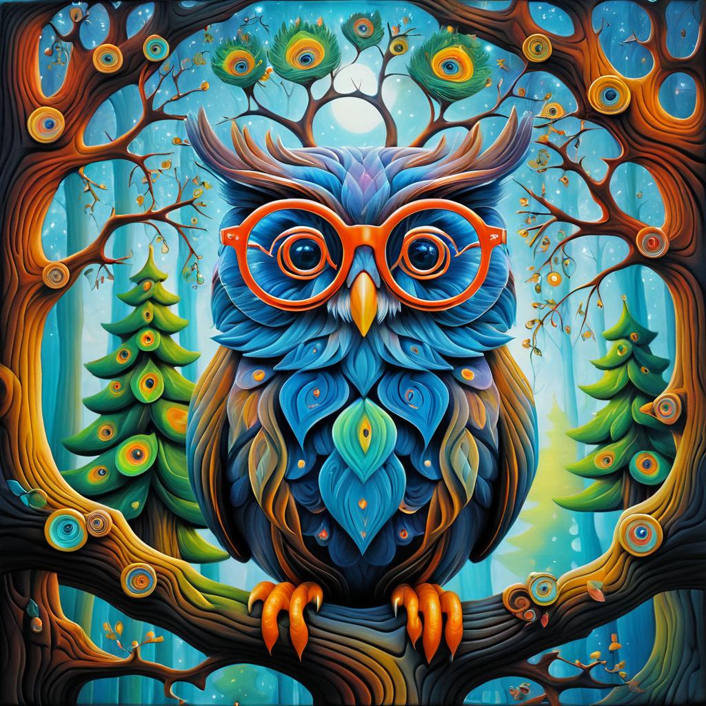 Whimsical Owl on an Enchanted Tree