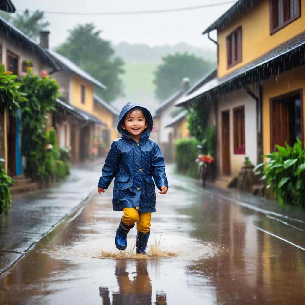 Playful Innocence in Rainy Village