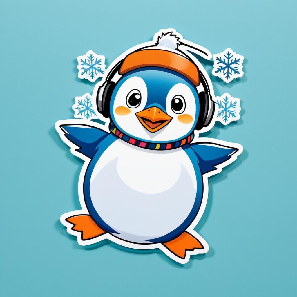 Charming Penguin Sticker with Earmuffs