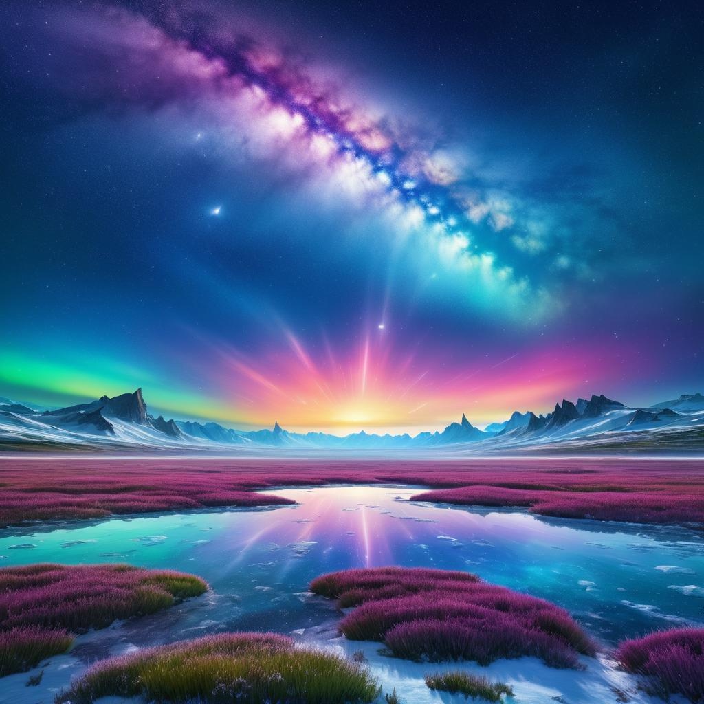 Vibrant Tundra Landscape with Galactic Skies