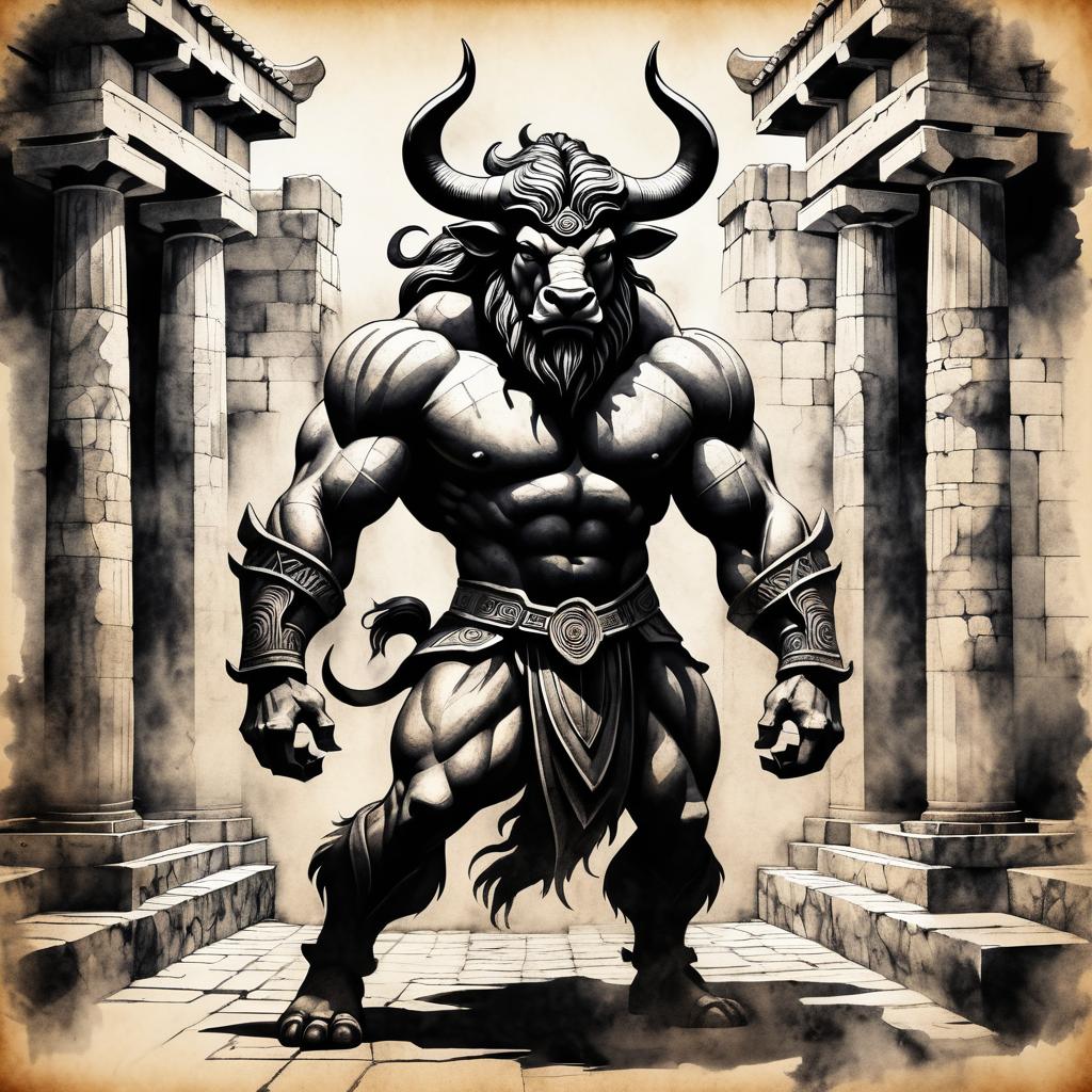 Menacing Minotaur in Gothic Charcoal Style