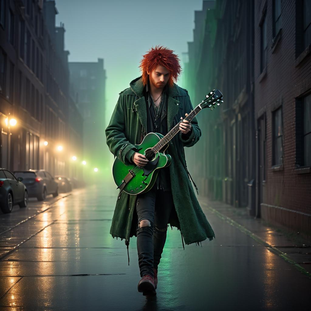 Lonely Musician Walking at Dusk