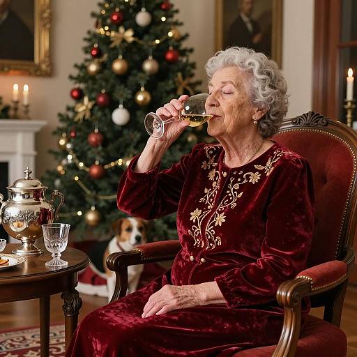 Elegant Holiday Scene with Elderly Woman
