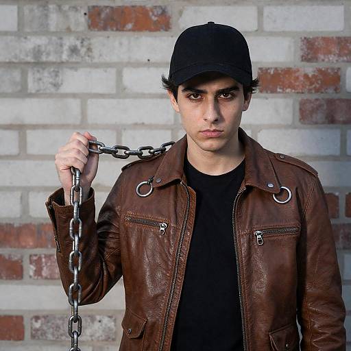 Young Man with Chain by Brick Wall