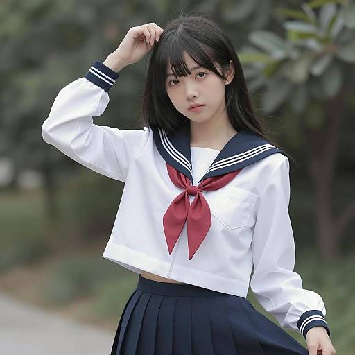 Asian Woman in Sailor Uniform Portrait