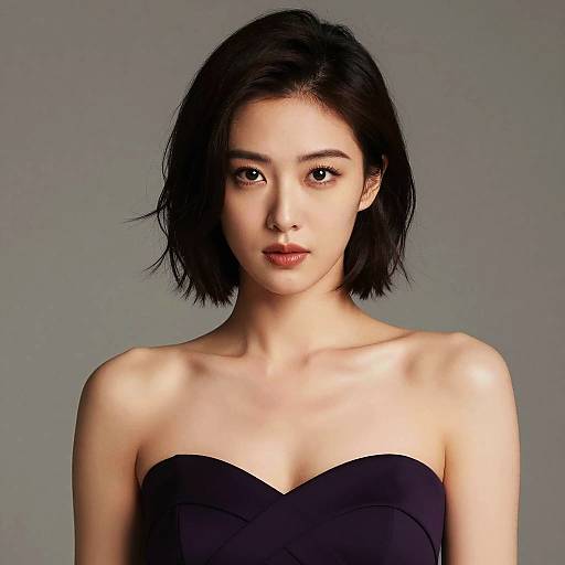 Elegant Portrait of Woman in Purple Strapless Dress