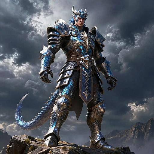 Iridescent Dragonborn Warrior on Cliff