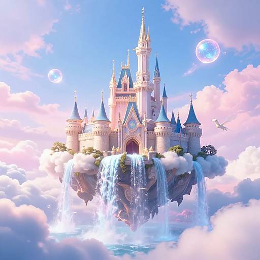 Enchanted Floating Castle with Waterfalls
