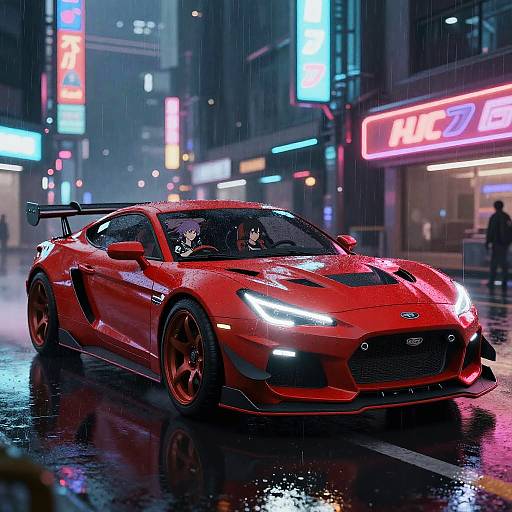 Cyberpunk Anime Red Car Scene
