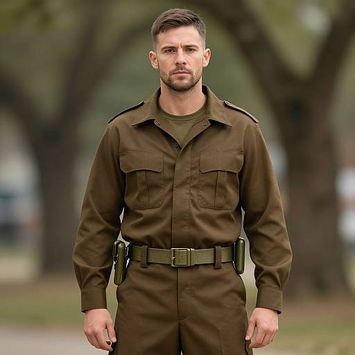 Realistic Adult Man in Military Uniform